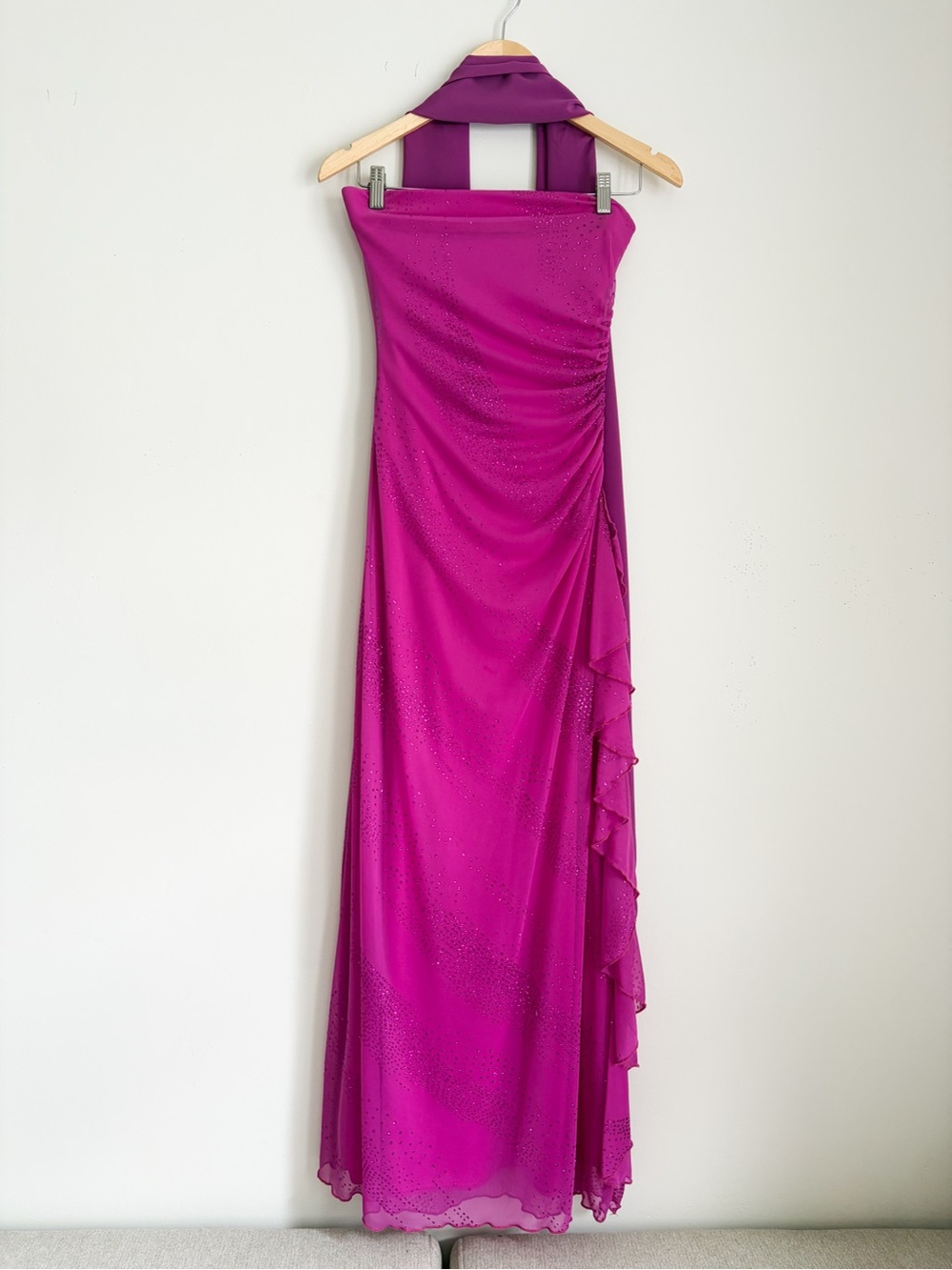 Vintage Mariposa Strapless Fuchsia Evening Gown with Scarf, Size Small - Picture 2 of 9